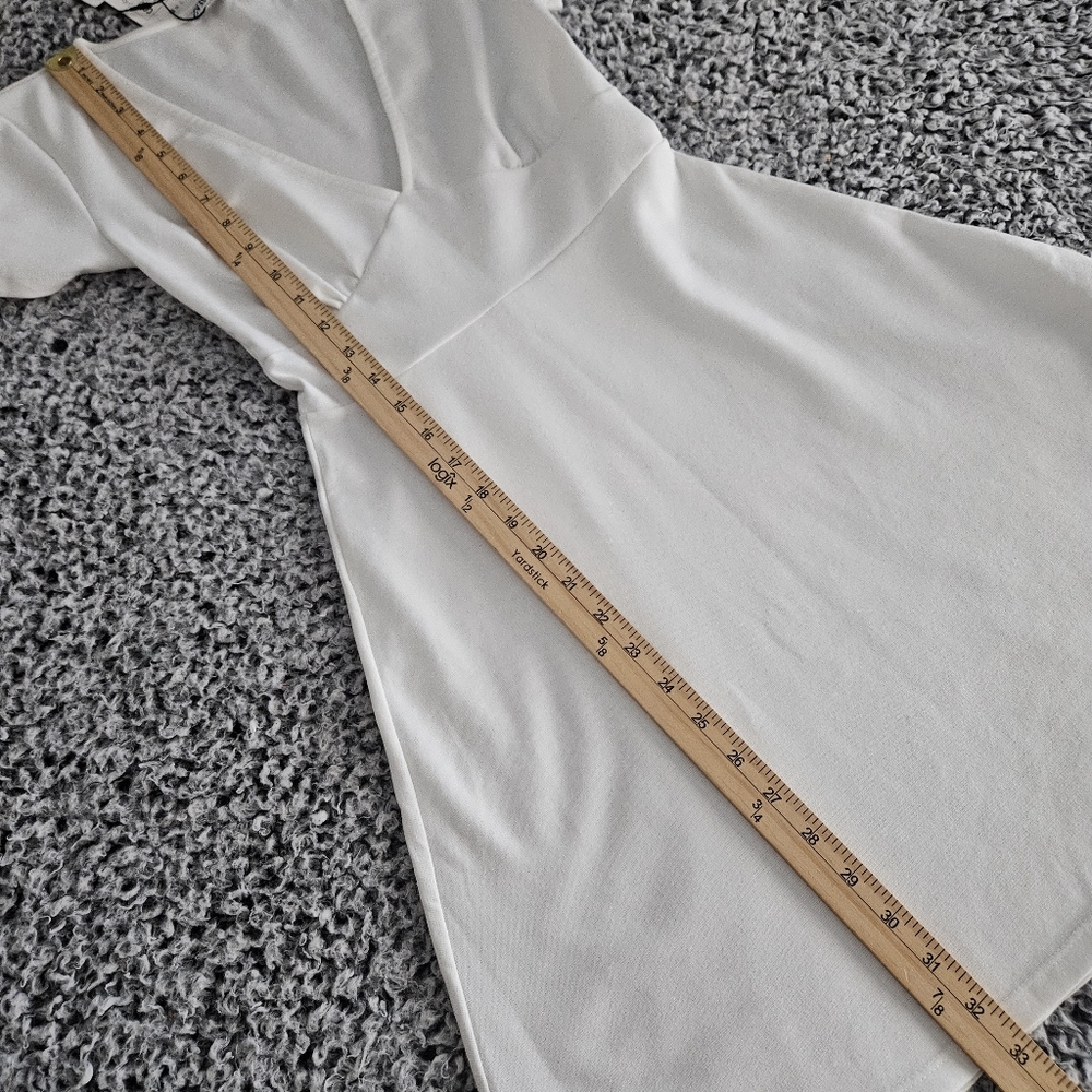 Zara White Mini Dress Small Short Sleeves V-Neck A-Line Graduation Bachelorette - Picture 10 of 10